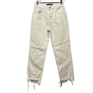 J Brand Beige High-Rise Raw Hem Straight Leg‎ Cropped Jeans Size 24